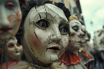 Canvas Print - Detailed close-up of various masks. Ideal for Halloween or costume party themes