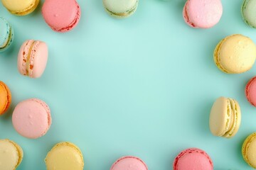 Sticker - Vibrant macarons arranged in a circle, perfect for food and dessert concepts