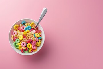 Wall Mural - A bowl of cereal with a spoon, perfect for breakfast concept