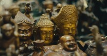 Buddha Statue Figures In Antique Shop - Close Up