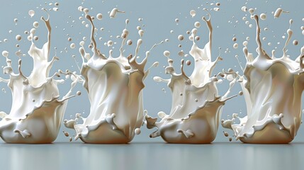 Wall Mural -   A group of milk splashing into each other against a blue background with a light blue background