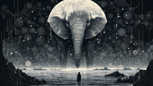 Elephant Streaks Through A Moonlit Sea Under A Vast, Starry Sky