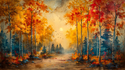 Wall Mural - Autumn magic: colorful deciduous forests in the golden season