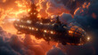 Mystical Steampunk Airship Navigating Through Opalescent Aurora in Fantastical Skies