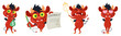 Funny red-skinned devil cartoon characters isolated set