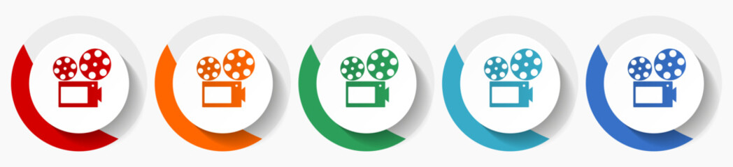 Aufkleber - Movie camera, cinema vector icon set, flat icons for logo design, webdesign and mobile applications, colorful round buttons