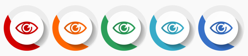 Aufkleber - Eye vector icon set, flat icons for logo design, webdesign and mobile applications, colorful round buttons