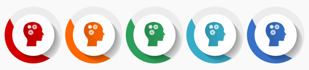 Aufkleber - Head vector icon set, flat icons for logo design, webdesign and mobile applications, colorful round buttons
