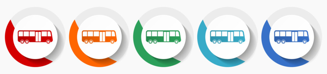 Aufkleber - Bus vector icon set, flat icons for logo design, webdesign and mobile applications, colorful round buttons