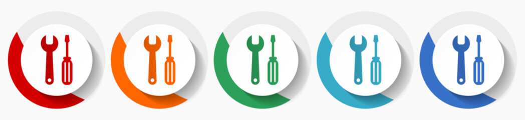 Leinwandbilder - Tools, service vector icon set, flat icons for logo design, webdesign and mobile applications, colorful round buttons