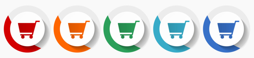 Leinwandbilder - Shopping cart, shop, store vector icon set, flat icons for logo design, webdesign and mobile applications, colorful round buttons