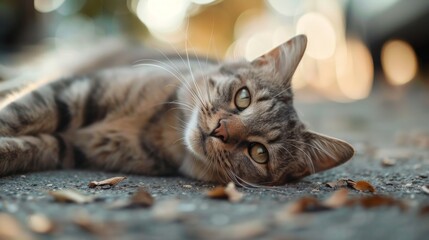 Poster - A cat lounging on the ground