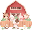 Watercolor Illustration Cute Farm Animals and Farm House3