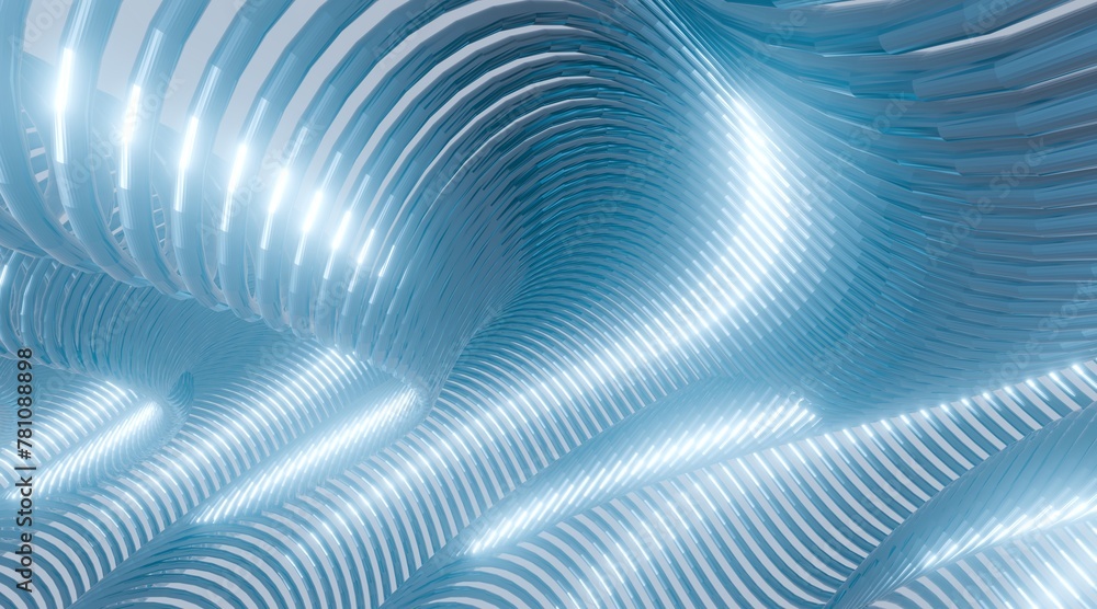 Abstract blue metallic curve waves background 3d render Stock ...