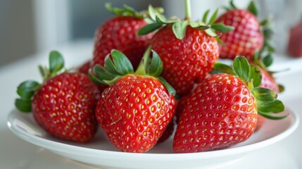 Wall Mural - Many strawberries on plate table