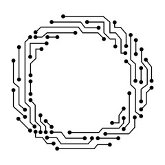 Wall Mural - Circuit board circle frame. Abstract digital round frame, hardware board and electronic motherboard pattern vector. Programming science, computer system element