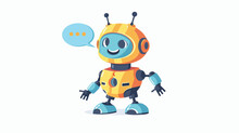 Smiling Cute Robot Chat Bot In Speech Bubble.