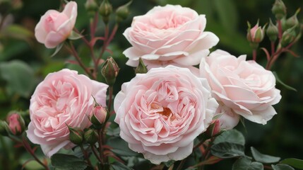 Canvas Print - Pink roses blooming in garden