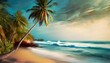 travel destination with beach sea and palm tree illustration
