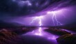violet lightning illuminates the sky over the fluid landscape