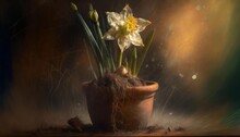 A Daffodil Fading In A Flower Pot