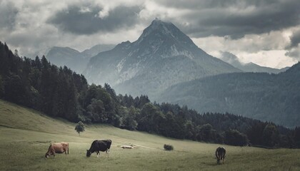 Wall Mural - wonderful summer landscape with cows grazing on fresh green mountain pastures and watzmann mount in the alps incredible nature scenery amazing panoramic image stunning bavarian alps countryside