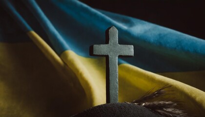 Canvas Print - easter cross on the background of the flag of ukraine