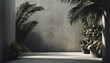 empty exterior concrete wall with tropical style garden 3d render decorate with tropical style tree sunlight on the wall