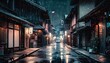 ai generated ai generative traditional japanese city town walking street night life in rain time cityscape adventure travel explore future cyberpunk asian vibe