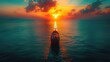 Sunset cruise ship on a sea with radiant sky