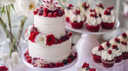 Wall Mural - Many cupcakes and cakes laid out on a table