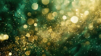 Enchanting Green and Gold Bokeh Lights Background
