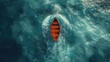 Drone shot of isolated boat in turbulent water