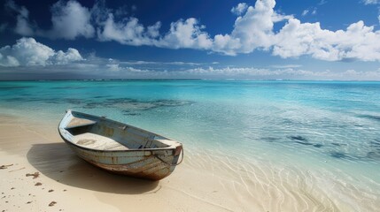 Canvas Print - Boat on Sandy Beach in Cook Islands, Pacific - Ideal for Tropical Vacations