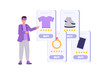 Virtual Reality Shopping, Vr in marketing, augmented vr concept. Vector illustration.