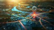 © JovialFox - Location marking with a pin on a map with routes. Find your way. Adventure, discovery, navigation, communication, logistics, geography, transport and travel theme concept background.