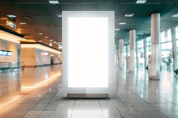 Wall Mural - Mock up of blank light box in airport. generative ai.