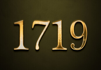 Old gold effect of 1719 number with 3D glossy style Mockup.	