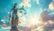 Statue of justice over blurred sky background. Generative ai design concept.