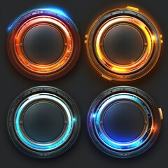 Wall Mural - Set of round frames with glowing effects. Cartoon style. Ui game frames