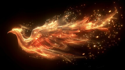 Wall Mural - Mythical phoenix, firebird in flames, 3D illustration, from ashes to rebirth, AI Generative