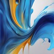 Abstract acrylic painting in blue and yellow on white	