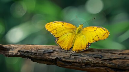 Poster - Yellow butterfly perched on tree twig