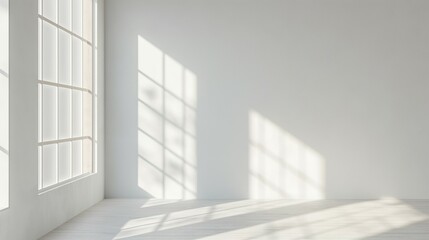 Wall Art Mockup, white wall, light and shadow blurry background, 3d render