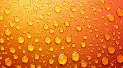 Wall Mural - Dew droplets with a warm, sunset-orange backlight.