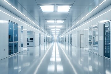Canvas Print - Modern semiconductor factory floor with cleanroom facilities and technology