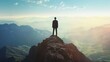 A businessman standing on top of a mountain, looking out at a landscape symbolizing endless opportunities for business growth.