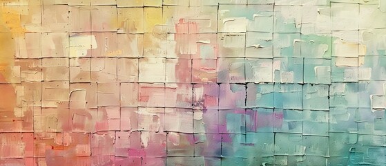 Textured abstract, pastel grid, impasto effect, soft lighting