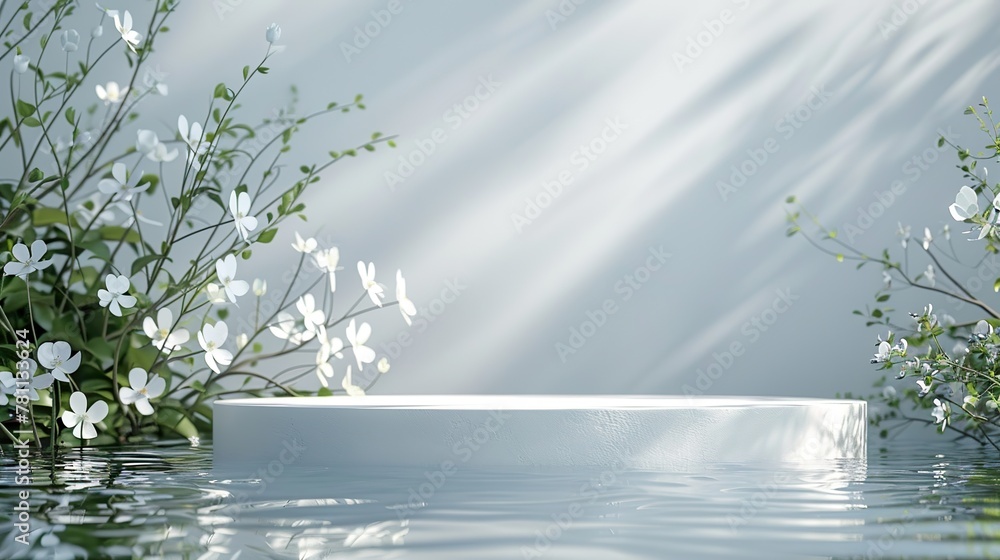White stage, Lake surface, water ripples,flatcylindrica countertop ...