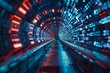 Abstract digital data tunnel with glowing light for technology and network concepts